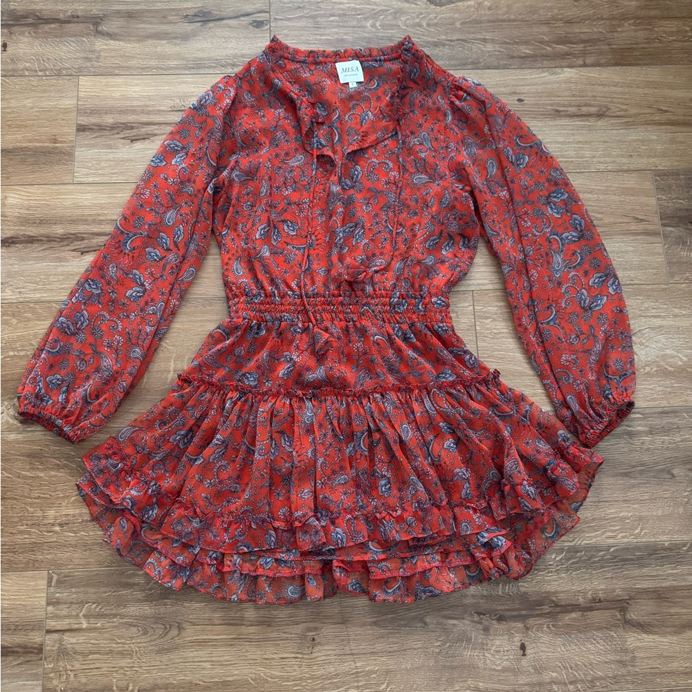 Misa LA Red Paisley Long Sleeve Dress